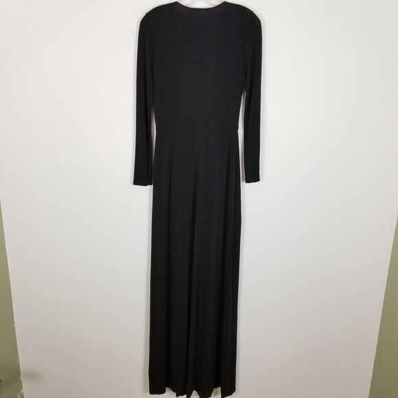 Alice+Olivia Women Salina Tie-Waist Maxi Dress Size S Black Evening Long Sleeve - Picture 5 of 9